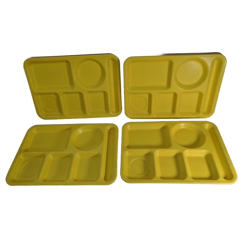 4 Vintage Arrowhead Stack Lunch cafeteria Trays USA MADE Cleveland OH Yellow